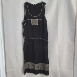Piccalino Women XL Black Sleeveless Lagenlook Lightweight Side Slits Maxi Dress